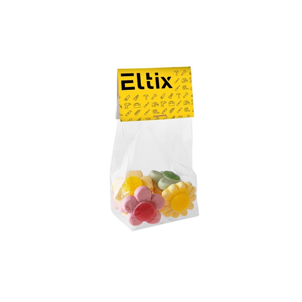 Blokzakje met kopkaartje en 50 gram snoep - Transparant/Wit