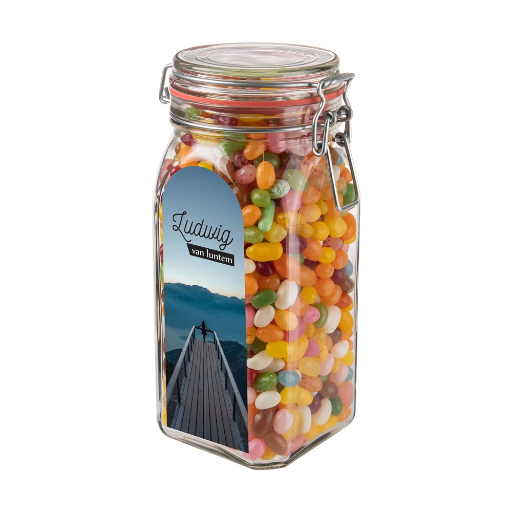 Weckpot 1,5 liter, gevuld met snoep