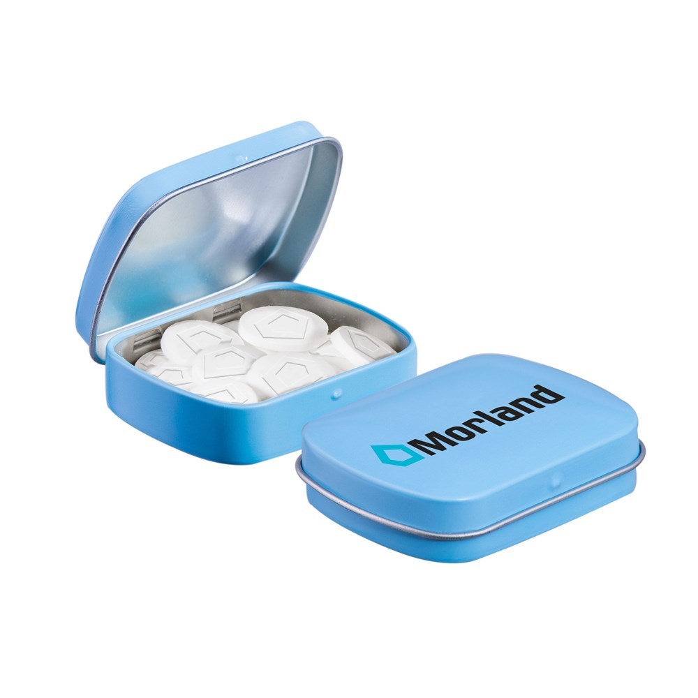 Mini scharnierblikje met logo mints - lichtblauw